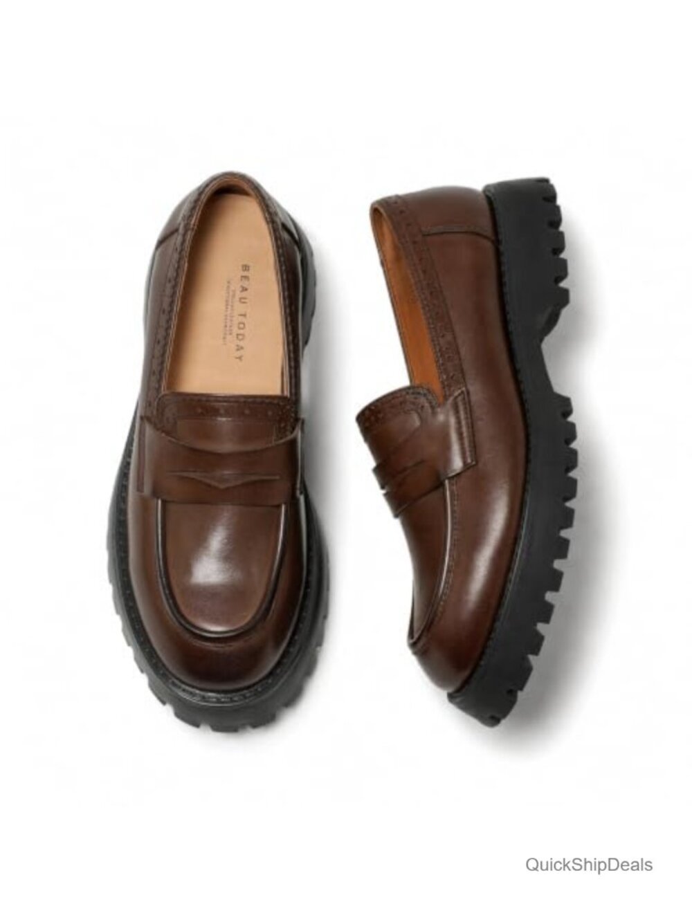 Calfskin Leather Chunky Platform Penny Loafers Lug Sole Slip On